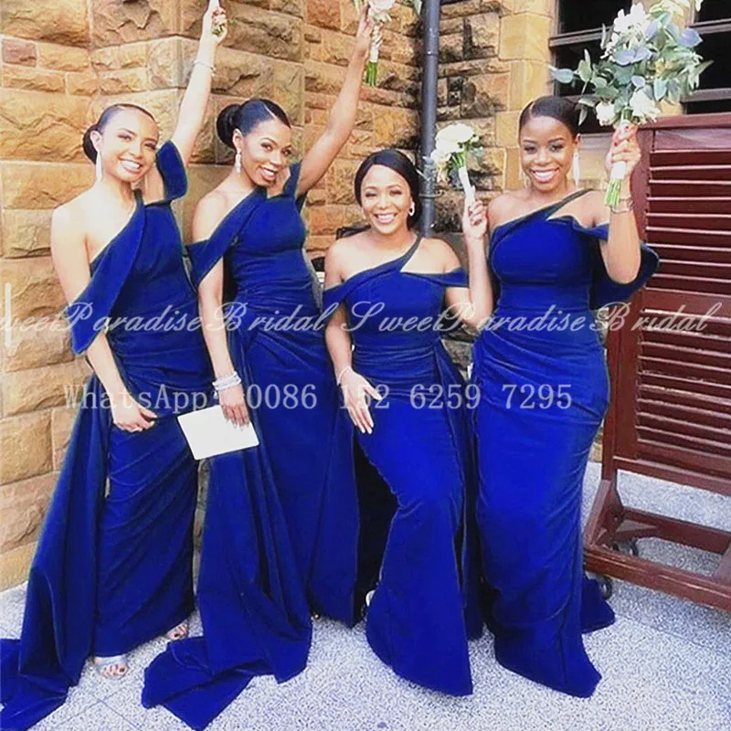 

2020 Королевский синий Длинные платья подружки невесты Vestido De Fiesta De Boda 2020 стример на одно плечо Русалка свадебное платье