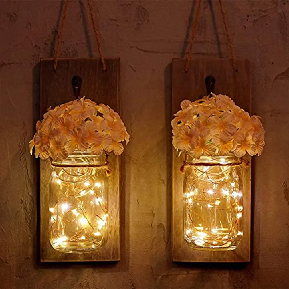 

Practical Mason bottle wall lamp home mason jar wall lamp simulation flower garden decorations lamps