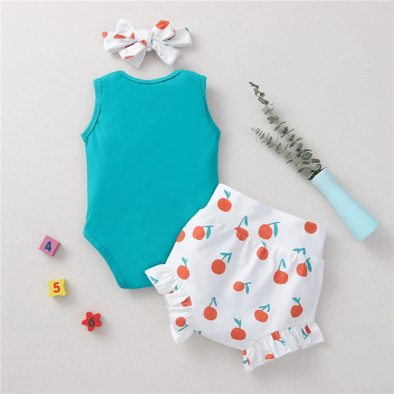 

Baby Summer Clothing Newborn Kids Baby Boys Girls Clothes Sleeveless Watermelon Orange Bodysuit Shorts Headband 3Pcs Outfits Set