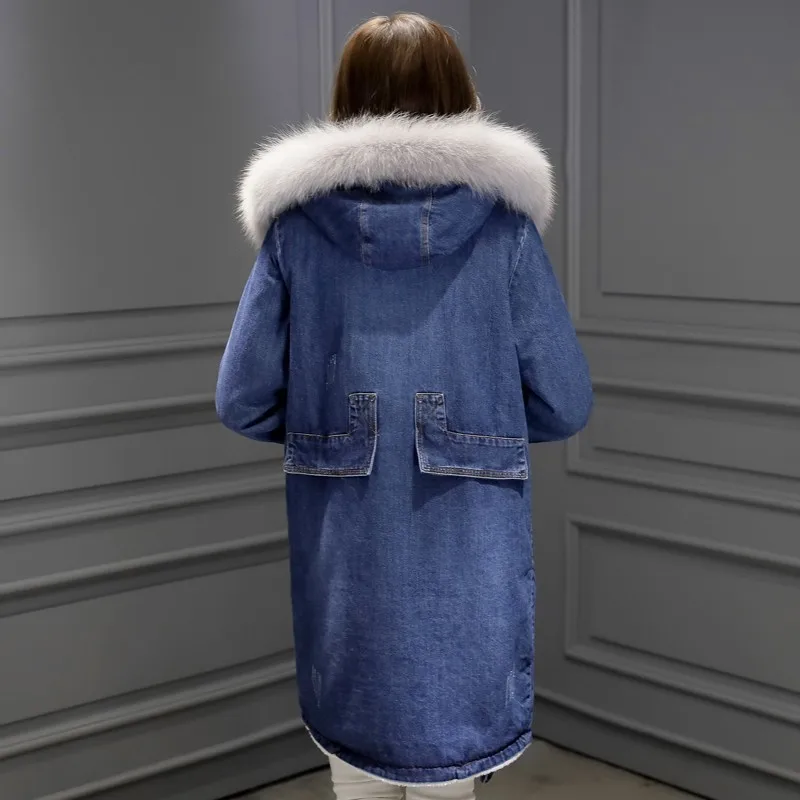 Женский костюм с меховой подкладкой Длинный свободный крой теплый зимний