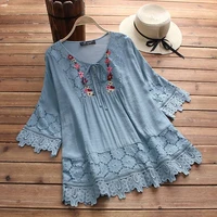 zanzea 2021 summer lace crochet blouse women patchwork lace up shirts chemise hollow blusas tunic tops casual tee
