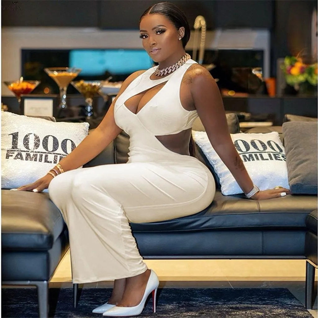 

Женское платье-макси без рукавов, белое ажурное платье-футляр, эластичное длинное платье до щиколотки, сексуальный наряд для ночного клуба ...