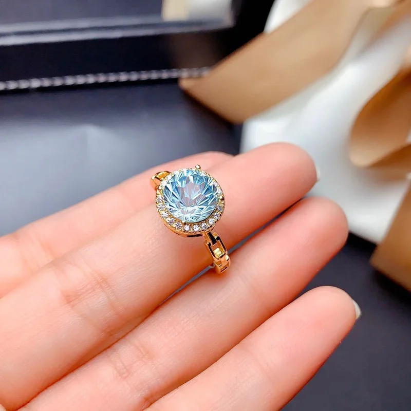 

KOFSAC Personality Fireworks Crystal Blue Round Ring 925 Sterling Silver Wedding Jewelry For Women Luxury Engagement Accessories