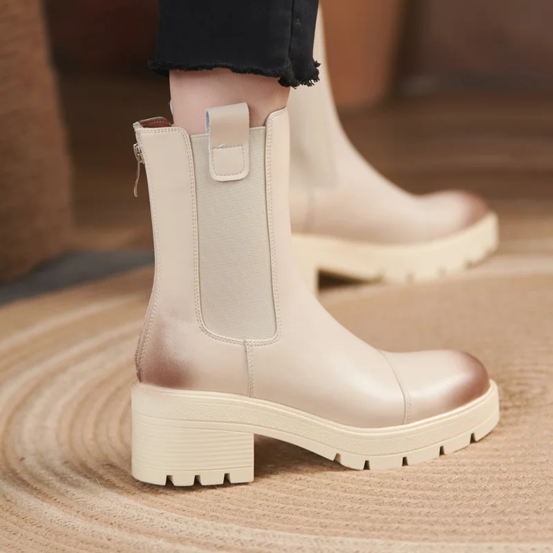

Winter Autumn Chelsea After Zipper Square Heel Platform Martin Boots Height Increasing Botines Ankle Booties Shoes