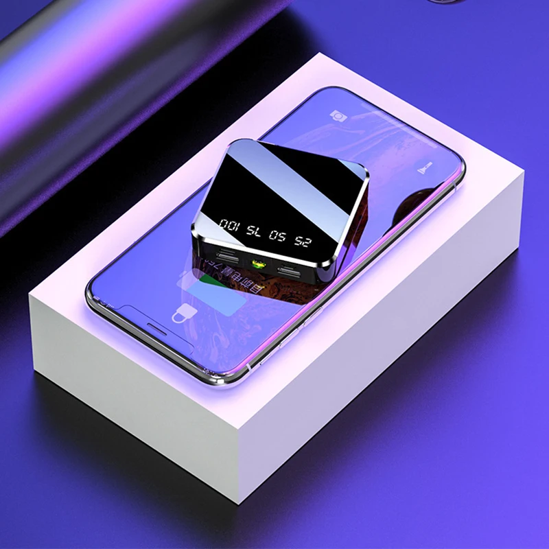 

Внешний аккумулятор с зеркальным экраном 20 шт., светодиодный фонарик с двойным USB портом, внешний аккумулятор для iPhone 12 11