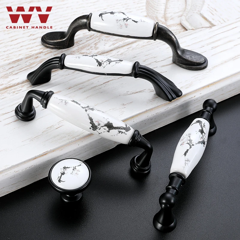 WV китайская чернильная роспись керамические черные ручки шкафа ящика двери