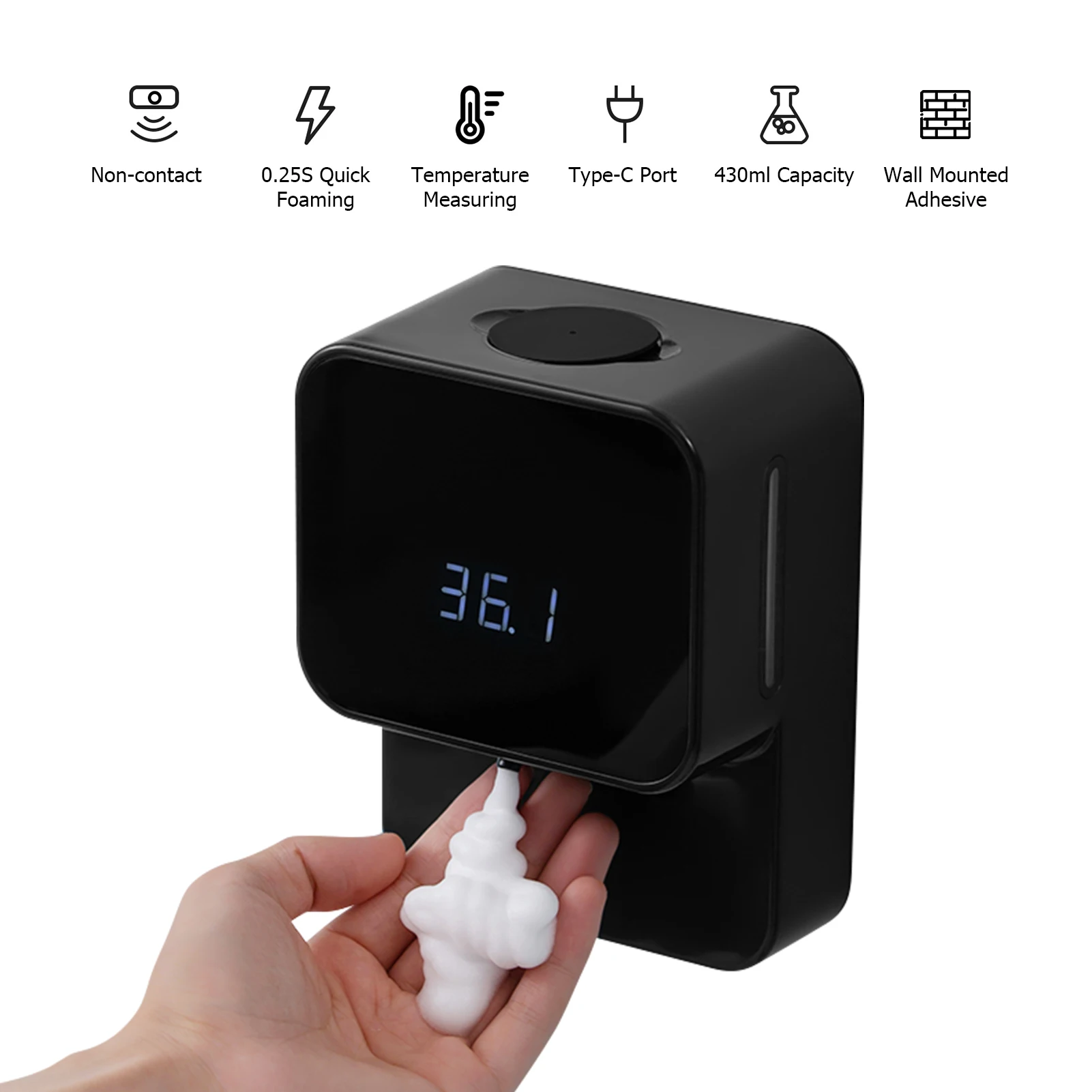 

2 в 1 Настенный Автоматический Бесконтактный Температура измерительный дозатор для мыла с светодиодный цифровой Экран сигнал тревоги лихор...