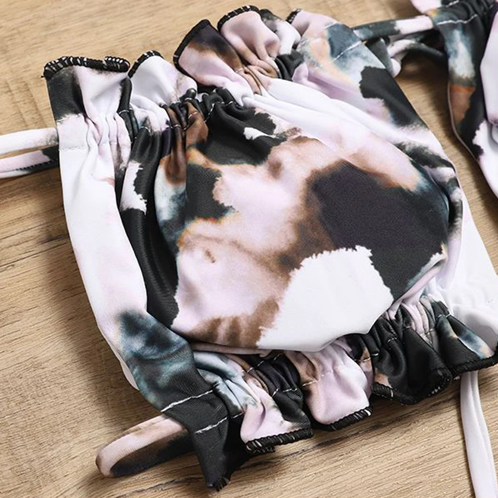 

2021 Summer New Tube Top Halter Printing Bikini Set Sexy Lingerie Suit Women Gather Push Up Beach Swimwear Mini Thong Beachwear
