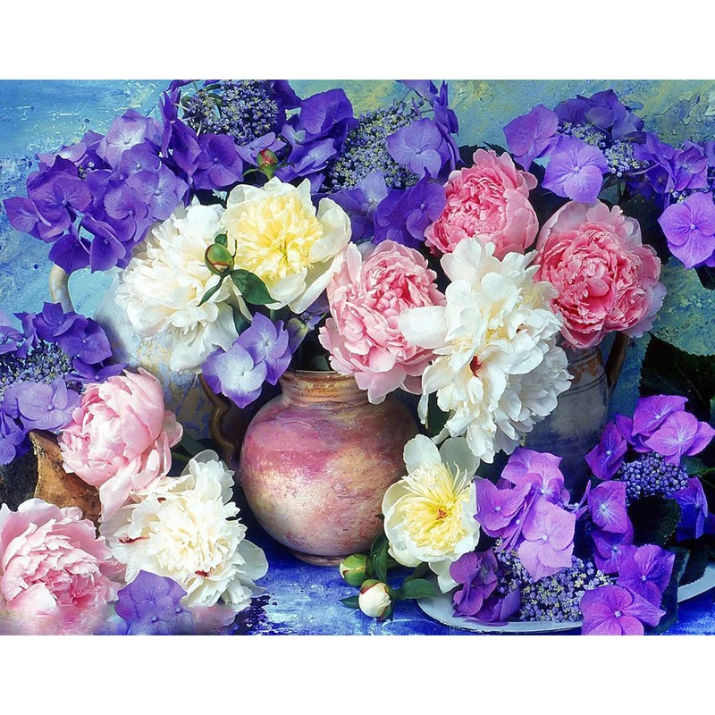 

Needlework Diy Diamond Painting Kit Purple Pink White Flowers In A Vase Paint By Diamond Embroidery Wall Art Decor
