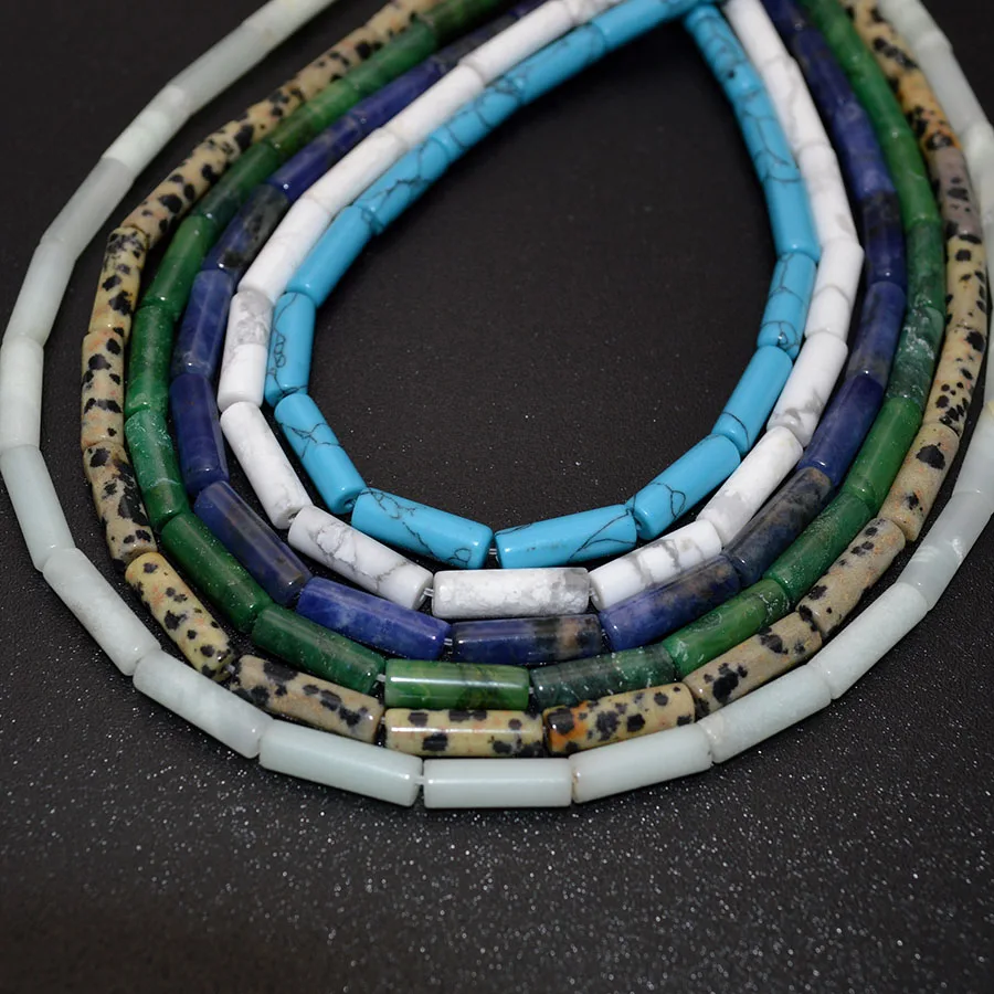 

Natural Semi-precious Stone 4x13mm Tube Strand Loose Beads Green Blue White DIY Jewelry Making Findings 10 Strands