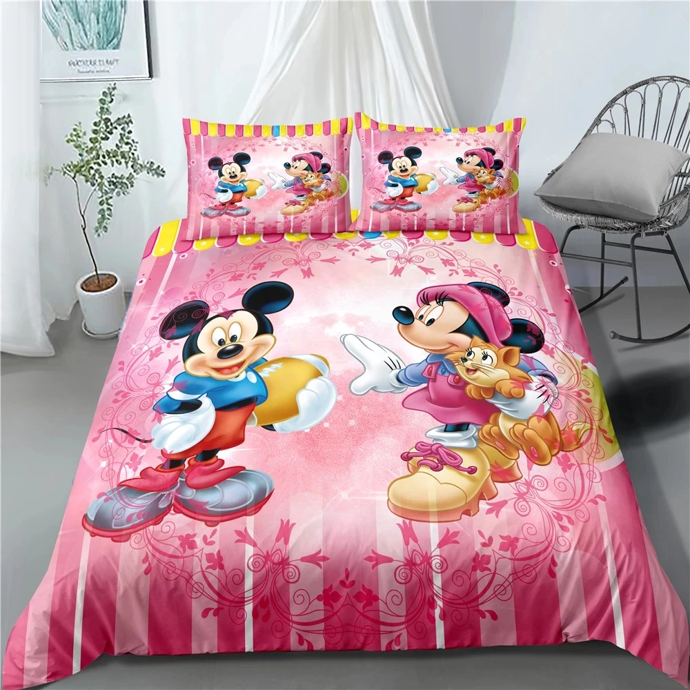 

Disney Minnie Pattern Mickey Mouse Bedding Set with Pillowcases Single Double Queen King Sizes Polyester Duvet Cover