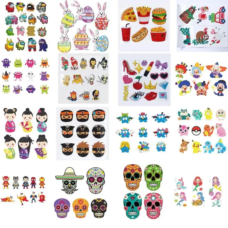 

5D DIY Diamond Painting Sticker Animal Shark Styles For Children Round Diamond Sticker Double Sided Stickers Christmas Kits