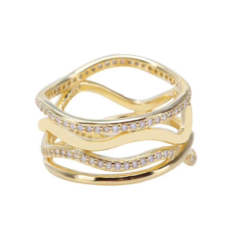 

Original 925 Silver Pan Ring Swirling Line Gold With Crystal Pan Ring For Women Wedding Party Gift Fashion Jewelry