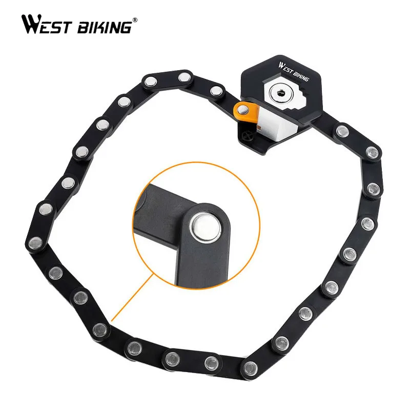 

WEST BIKING Folding Bike Lock Alloy Chain Anti-Theft Lock Waterproof Anti-shear Security Bike Accessories MTB Road Bike Lock