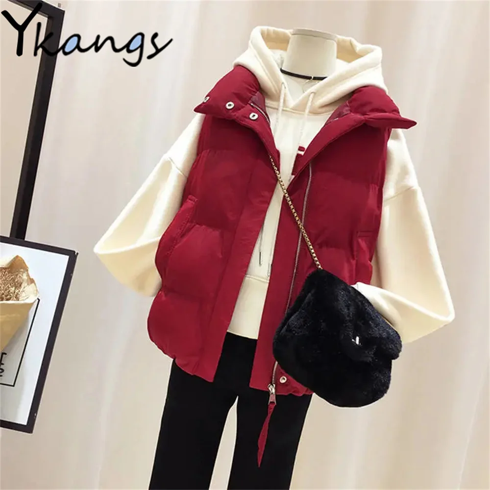 

Короткий однотонный хлопковый жилет большого размера, Зимняя женская универсальная куртка, простая женская уличная одежда, корейская мода,...