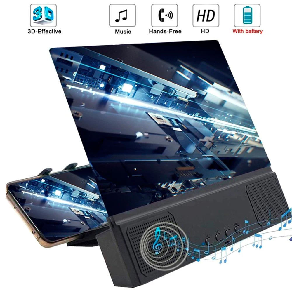 

12 inch Phone 3D Screen Magnifier Bluetooth Folding Enlarged Video Movie Amplifying Projector Phone Stand with Speaker 4.3