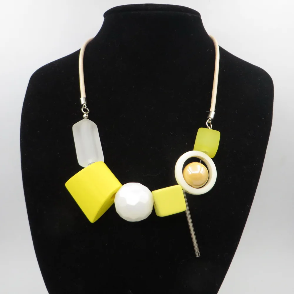 Resin Wood Beads Pendant Necklace Long Rope Chain Simple Fashion Jewelry Accessories Vintage for Women Gift Mom | Украшения и