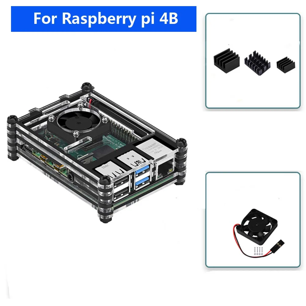 Золотой Raspberry PI 4 Model B Acrylic Case With Cooling Fan+32GB SD Card+5V 3A power+Heatsink+HDMI for Raspberry pi 4B - Цвет: Золотой