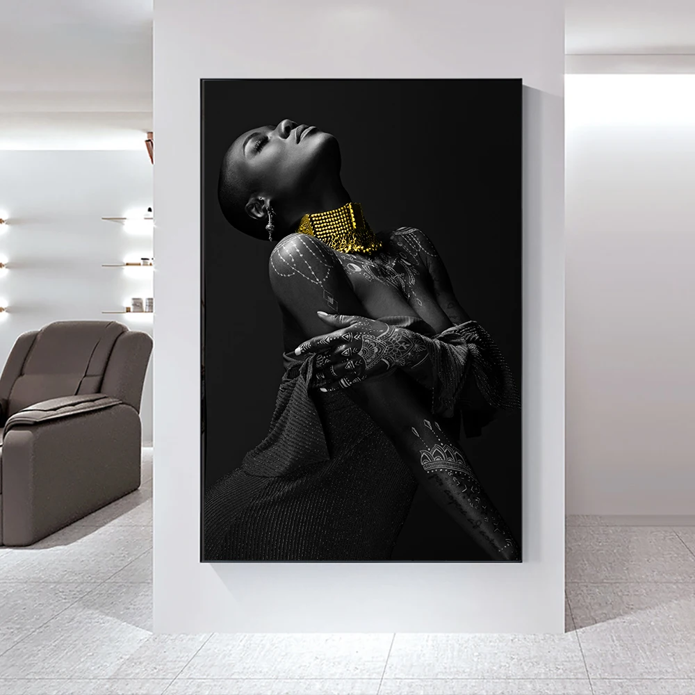 

Sexy Black Woman Canvas Picture Paintings On Wall Loft Frameless Modern Fashion Wall Art Prints Pictures for Living Room