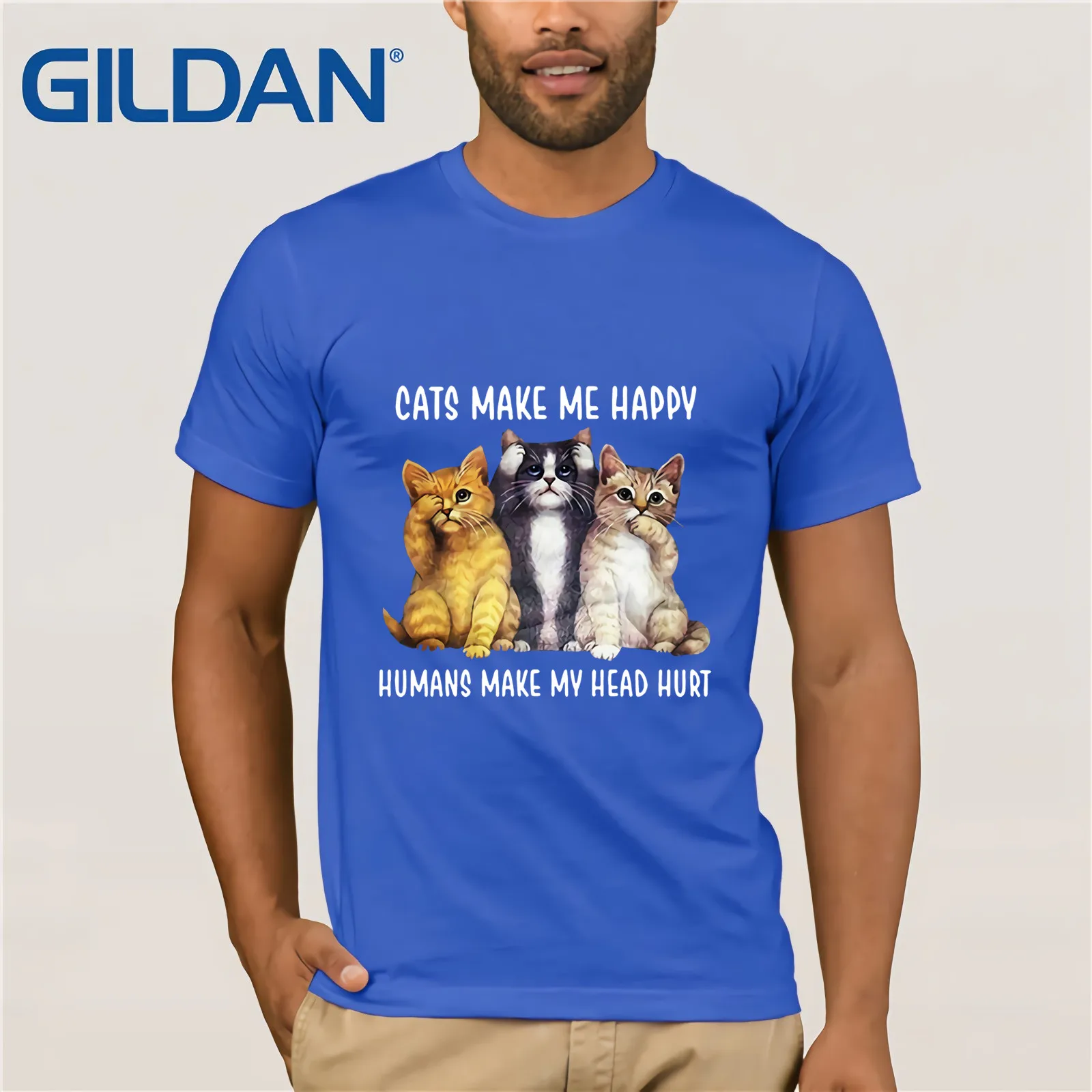 Кошек Make Me Happy людей My болит голова рубашка Лето 2019 футболка с коротким рукавом