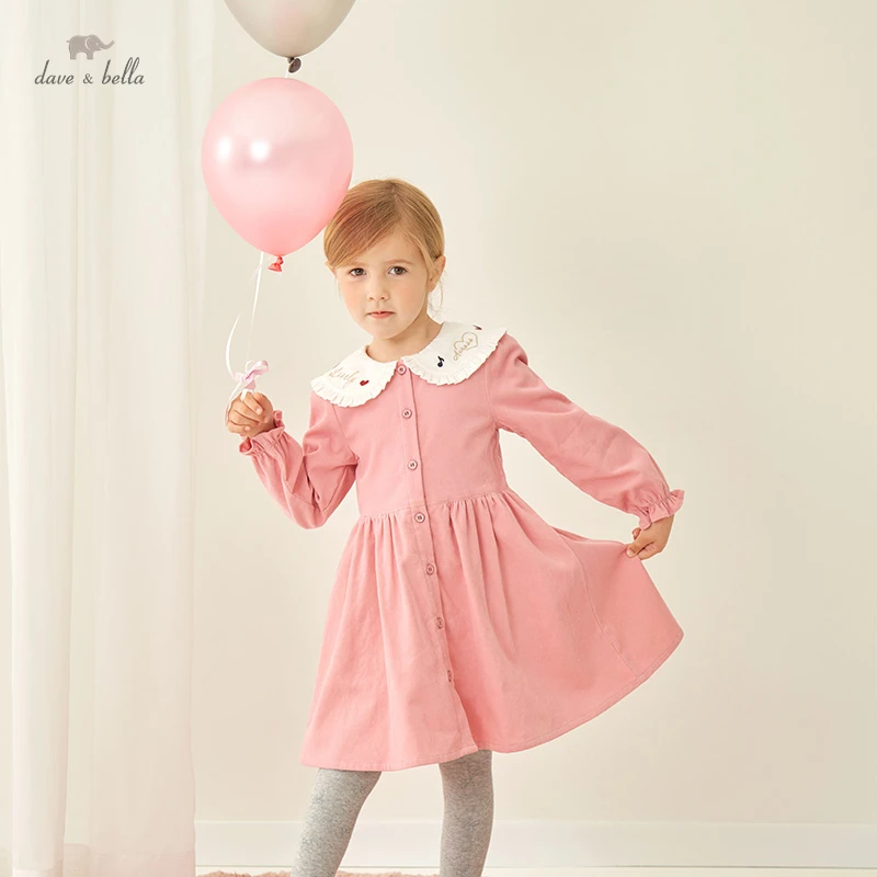 

DKY19254 dave bella осеннее модное платье для девочек с буквенным принтом драпированное платье Детское милое платье детская одежда в стиле "Лолита"