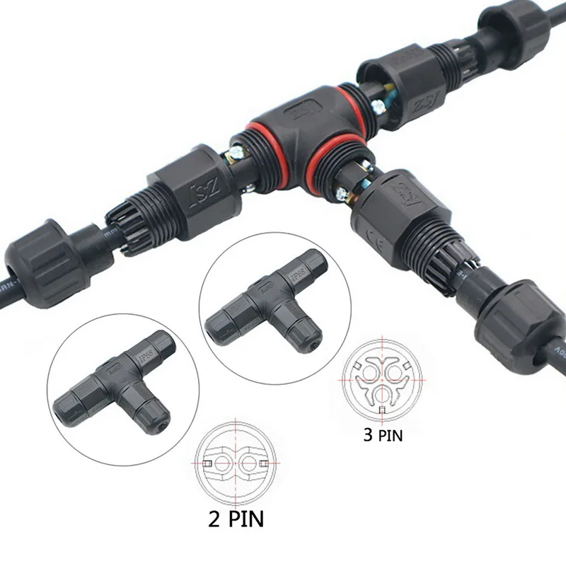 IP68 Соединительный адаптер 2 Pin 3 электрический клеммный провода Т типа кабельный