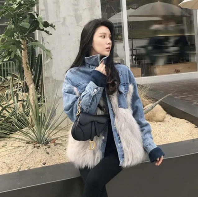 

Fashion 2020 Winter Loose Denim Jacket Women Oversized Fur Collar Plus Velvet Padded Jackets Vintage Cotton Thick Warm Jean Coat