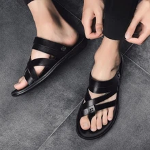 2021 Summer New Men's PUClip Foot Herringbone Leather Fashion Cool Casual Slippers Soft Sole Comfortable Antiskid Beach 8KH130