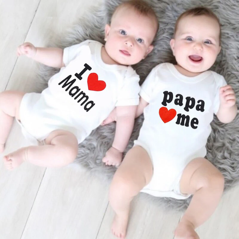 Mono de dise&ntilde;o I Love Mama Papa Love Me para beb&eacute;, ropa blanca de manga corta para ni&ntilde;o y ni&ntilde;a, monos para ni&ntilde;o peque&ntilde;o, regalo para el d&iacute;a de la madre/padre-3