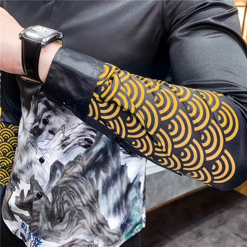 Мужская рубашка в цветочек Ретро стиль модная весна 2020 китайский принт черный