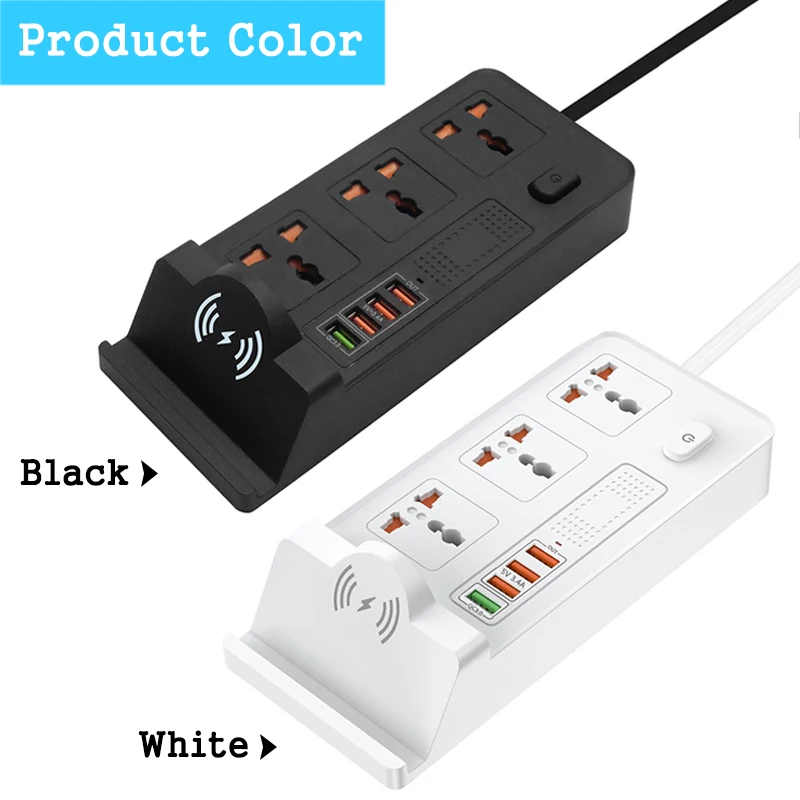 Умный удлинитель с беспроводным зарядным устройством 2USB + быстрая зарядка QC 3