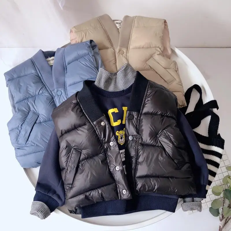 

Boys' vest autumn and winter short cotton vest V-neck new smooth thickened top