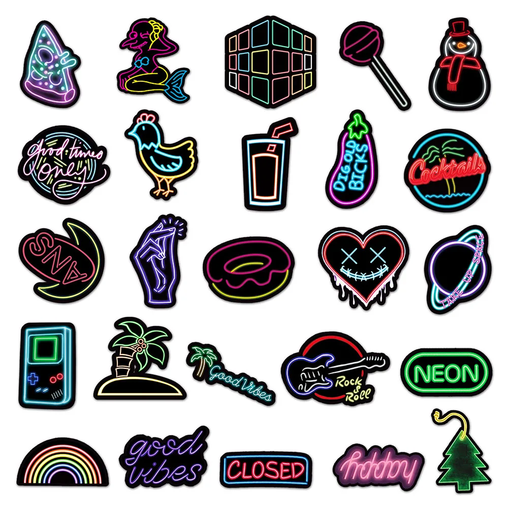 103050100pcs cartoon neon light graffiti stickers diy car phone laptop luggage bike guitar cool waterproof sticker kids toys free global shipping