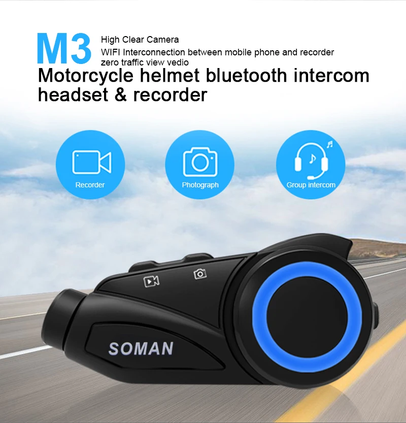 SOMAN Bluetooth мотоциклетная гарнитура HD камера Vedio рекордер Six Rider Интерком шлем Cascos