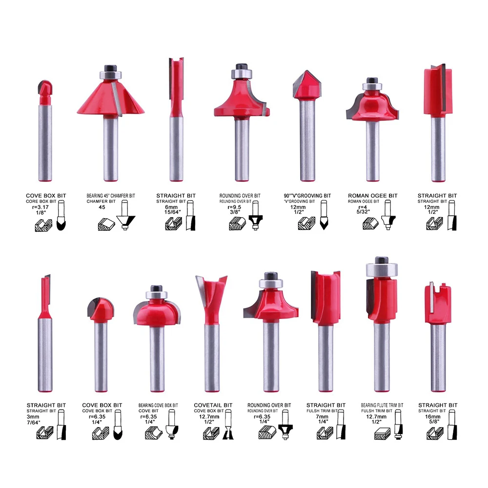 

Router Bit Set Trimming Straight Milling Cutter Wood Bits Tungsten Carbide Cutting Woodworking Trimming