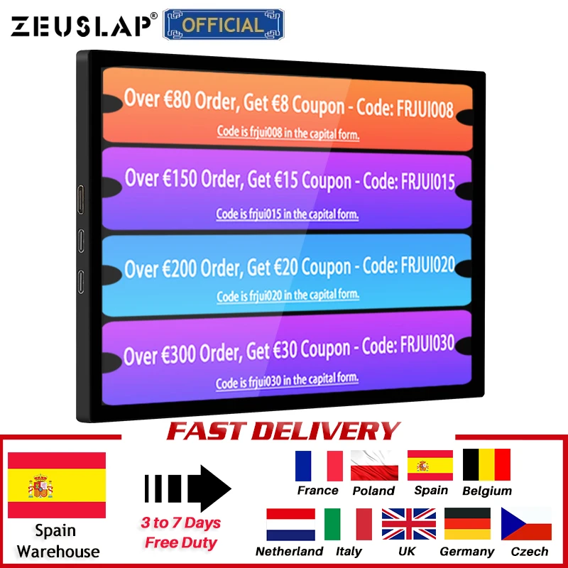 zeuslap 8 9inch 10 point touch monitor with usb c hdmi compatible dual input portable gaming monitor for laptop phone camera free global shipping