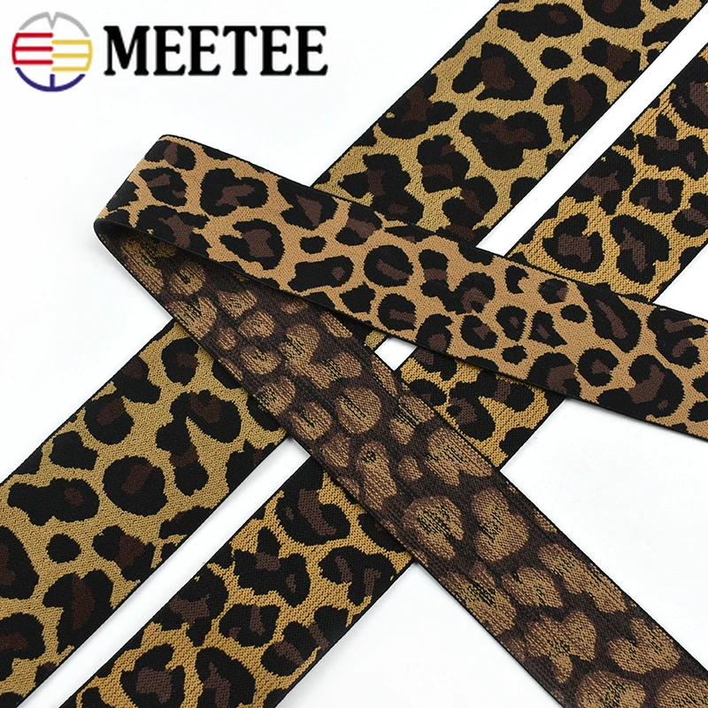 15Yards Meetee 30-60mm Leopard Printed Elastic Band Pants Waist Ribbon Webbings Bags Trousers Rubber DIY Sewing |