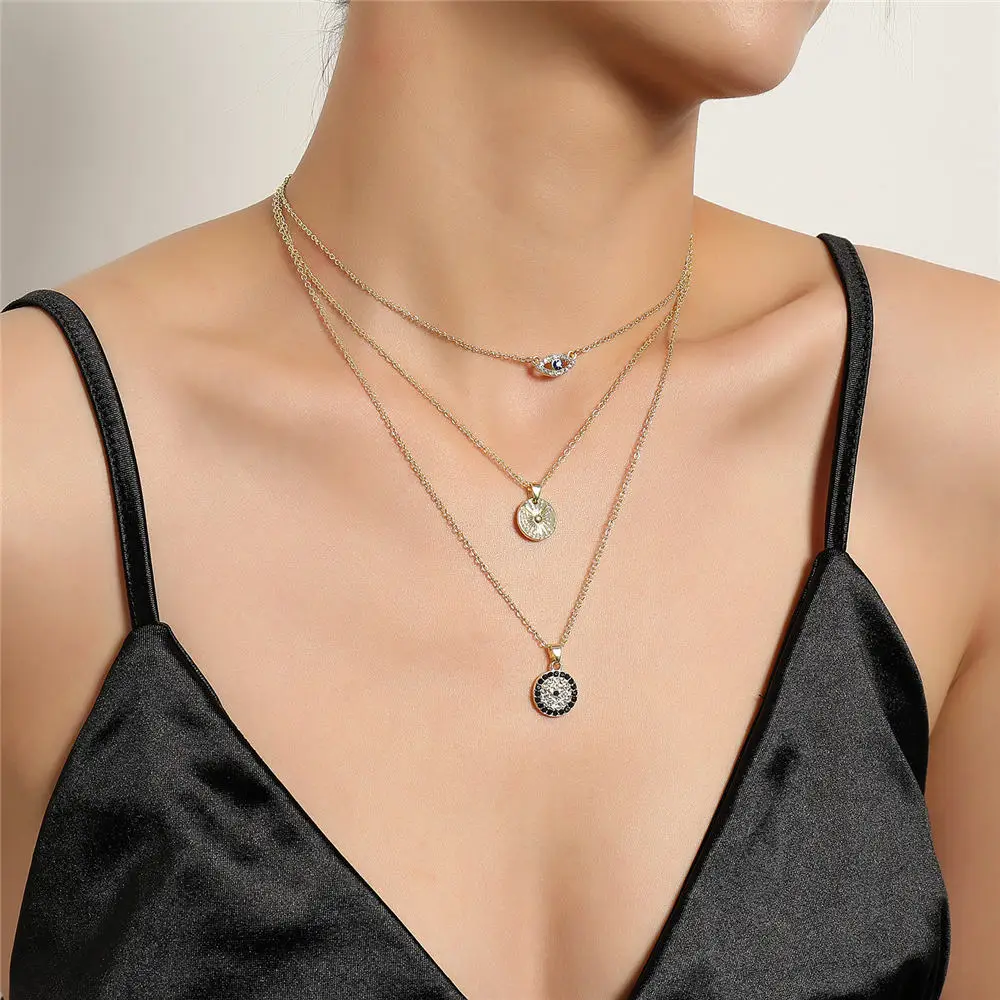 

Fashion Turkish Evil Eyes Multilayer Necklaces For Women Bohemian Vintage Devil Pendant Necklaces Choker Beads Party Jewelry New
