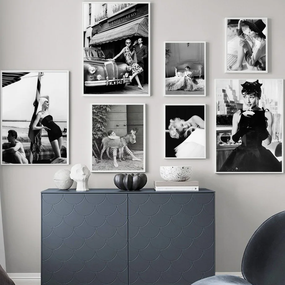 Модный Хэпберн Монро Черно-Белая настенная Картина на холсте скандинавские