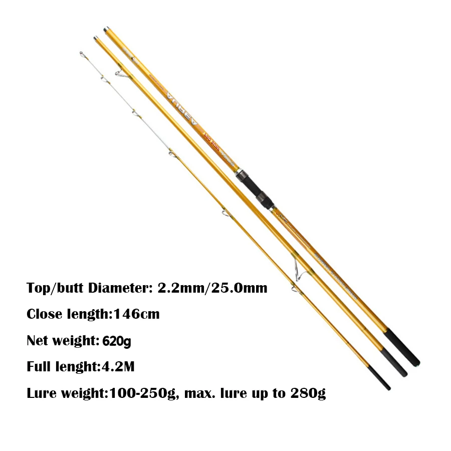 

4.2M 250g Lure Weight Surf Rod Beach long casting 3sections far shot high carbon distance throwing pesca surf carp fishing rod