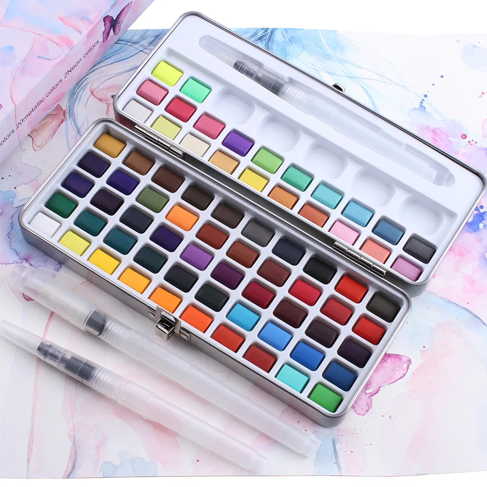 

New 90Color Solid Watercolor Paint Portable Basis Pearl Neone Watercolor Watercolor Set for Painting Art Supplies