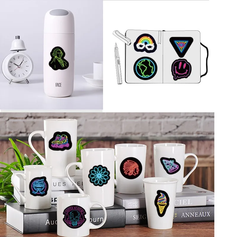 50 Pcs Skateboard Stickers For Children Kids Neon Light Sticker Gifts Toys Anime Decals Laptop Phone Suitcase Guitar Set |