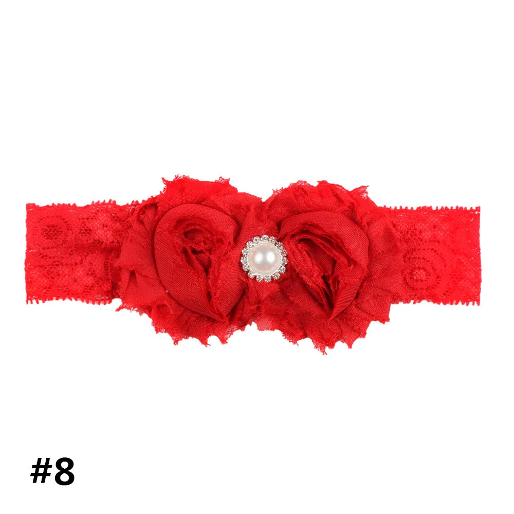 Шифоновая повязка на голову с жемчужинами и большими цветами для новорожденных