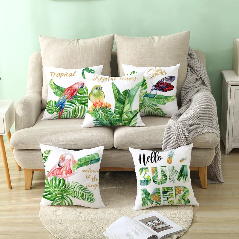 

45x45cm Watercolor Plants Pillow Cover Polyester Peachskin Hugging Pillowcase Pillow Sofa Cushion Cover Room Decor Cushion Cover