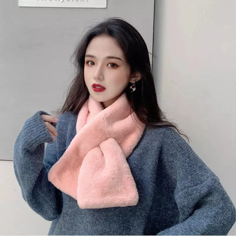 Женский зимний шарф из искусственного кроличьего меха белый серый красный