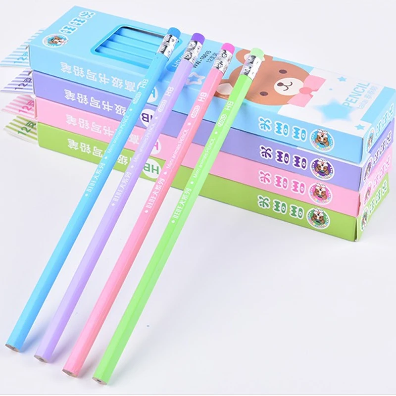 12 шт./компл. креативный деревянный карандаш с резиновой головкой и ластиком в