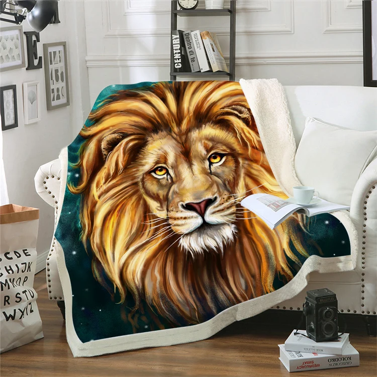 

Mandala Indian Lion Printed Sherpa Blanket Two Layer Thicken Fleece Blanket Fluffy Throw Blanket Bedspreads for Bed Decorative