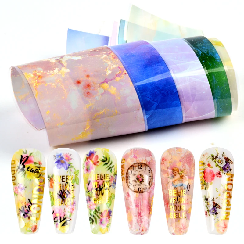 

YZWLE Nail Foils Marble Series Nail Transfer Foils Decorations DIY idea nail Art Transfer Sticker Decals Nail Accessories