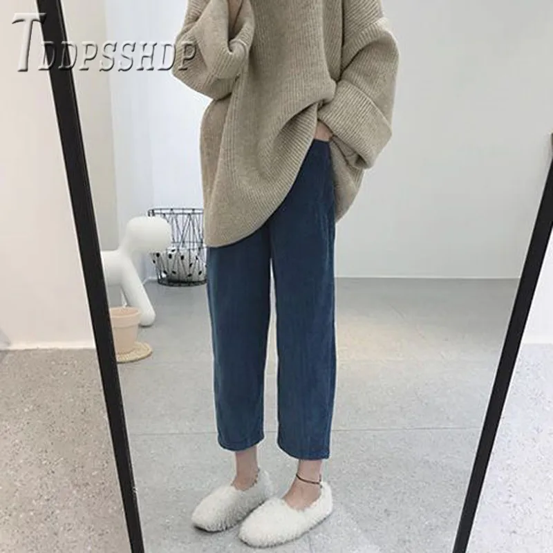 

2019 Fashion Ankle Length Pants Winter Plus Size Corduroy Lining With Fluff Female Trousers