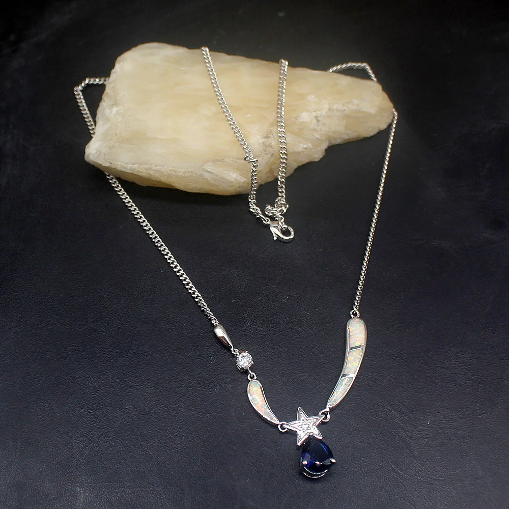 Barato Hermosa De Piedras Preciosas Naturales Precioso ópalo Blanco Zafiro Amuletos De Zirconio De 925 Collar De Cadena De Plata Para Las Mujeres, Las Niñas 20214573